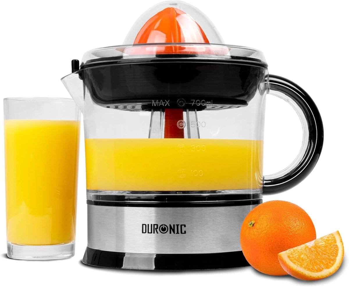 Citruspers elektrisch - Wit - 700 ml - 40W Roestvrijstalen Sapcentrifuge met 2 Verwisselbare Kegels - Voor Citrusvruchten