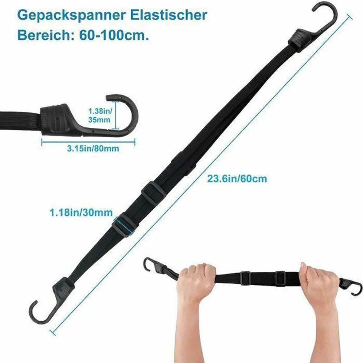 Twee bagagebanden Geschikt voor fietsen/motorfietsen Geschikt voordubbele haken, een elastisch bagagerek Geschikt voorverstelbare spanner, een platte spanner Geschikt voorhaken.