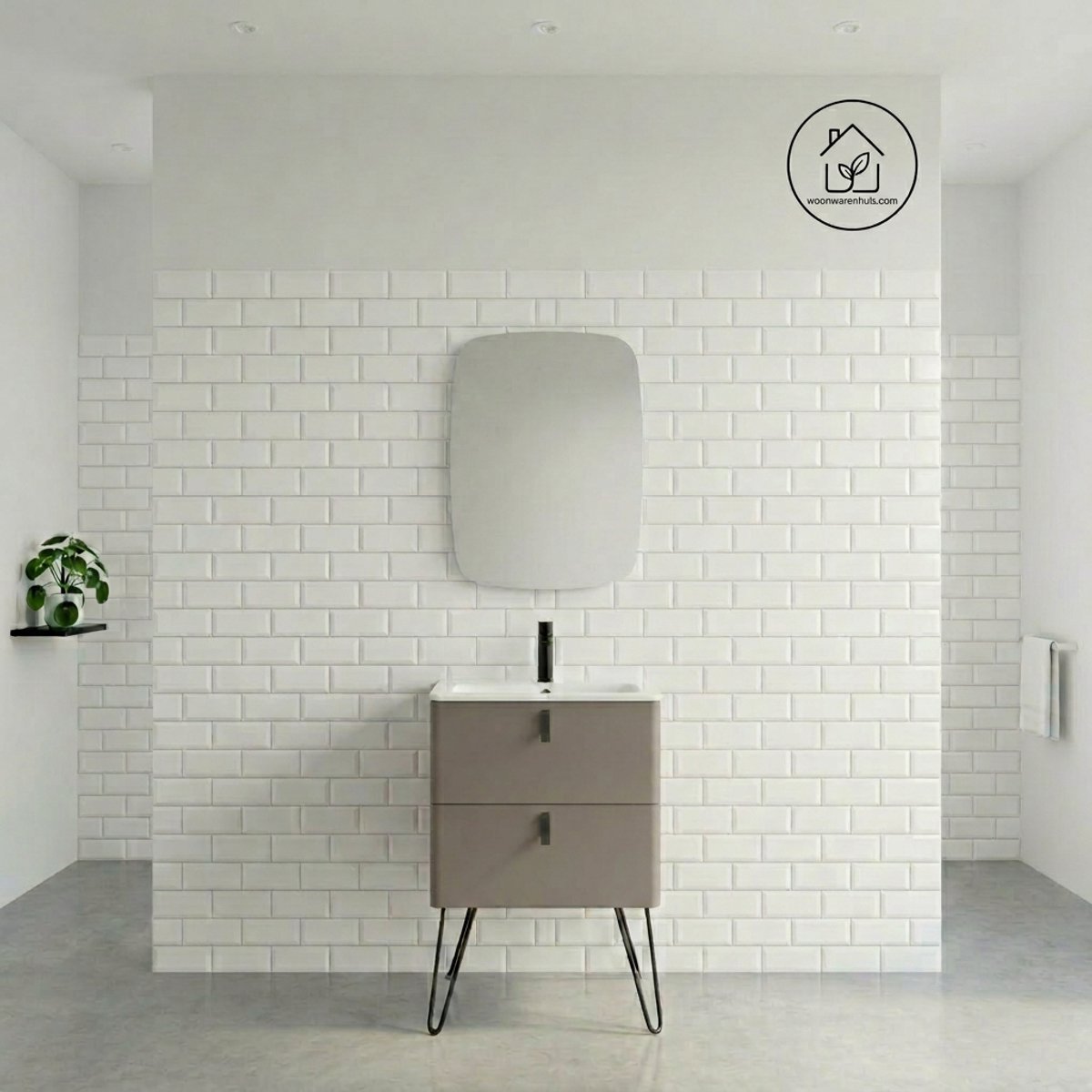 Badkamer meubelset Sanitado Uniiq Castano 60cm in mat taupe - inclusief spiegel met LED verlichting
