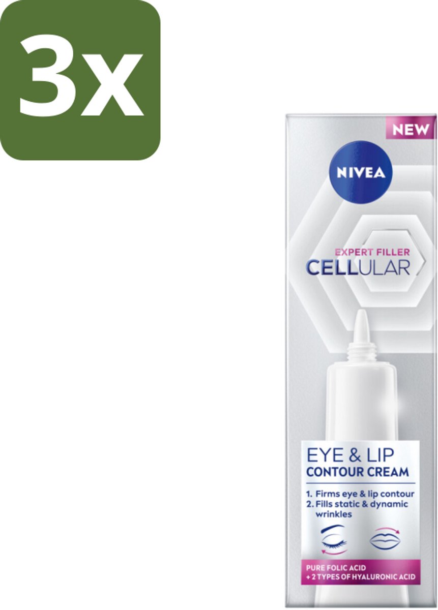 NIVEA - Oogcrème - CELLular Expert Filler Anti-Veroudering - Voor ouder wordende huid - Met Hyaluronzuur & Puur Foliumzuur - 15 ml - Bulkverpakking - 3 stuks
