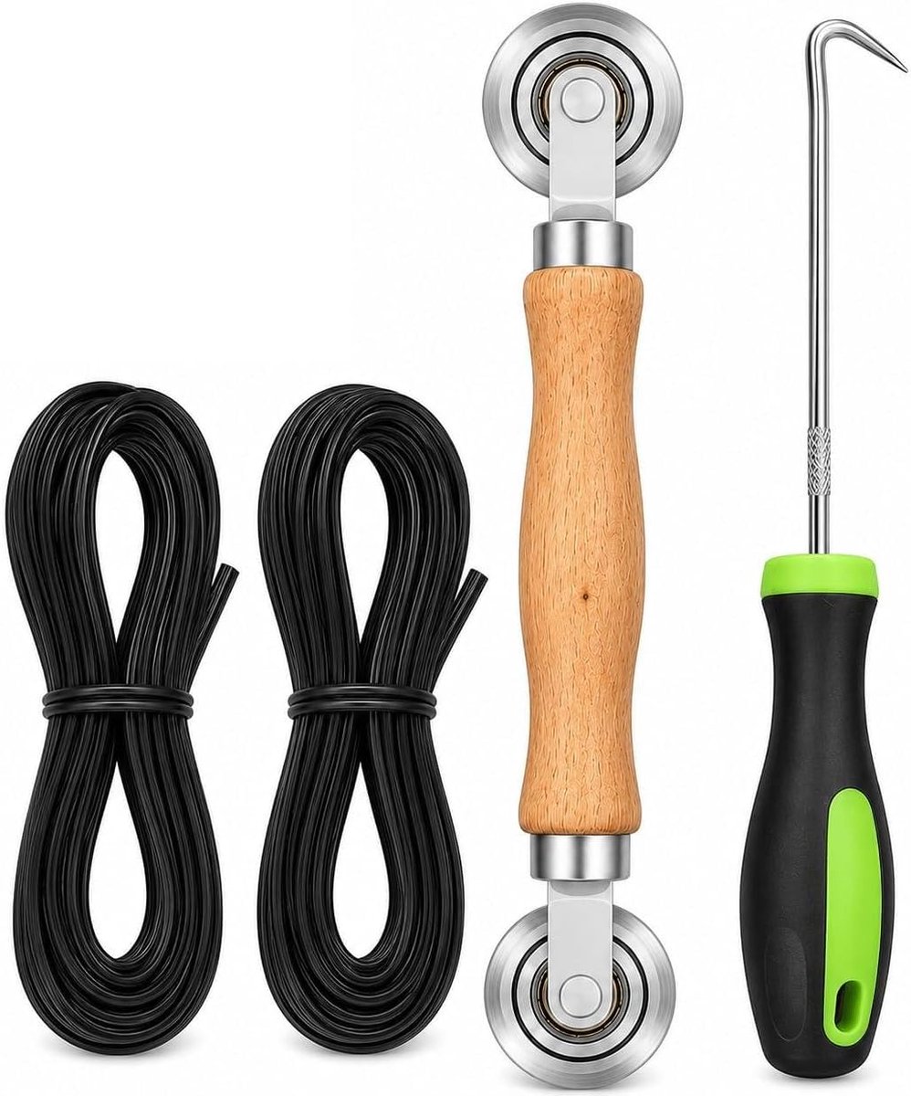 Gereedschap intrekker vliegengaas - 20 m x 5 mm biesband - dubbele wiel - snelle installatie - ShopVlot