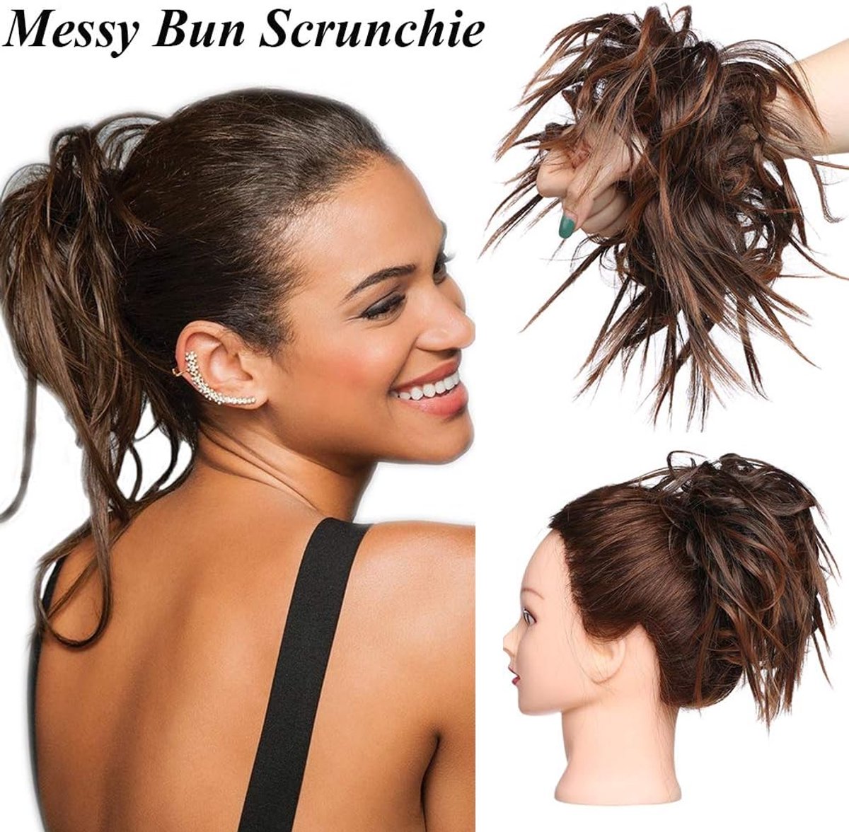 SEGO Haarextensies Hairextension haarstuk Bun haar Tie Up stijlen zoals echt haar 45 G lichtbruin & donkerbruin - ShopVlot
