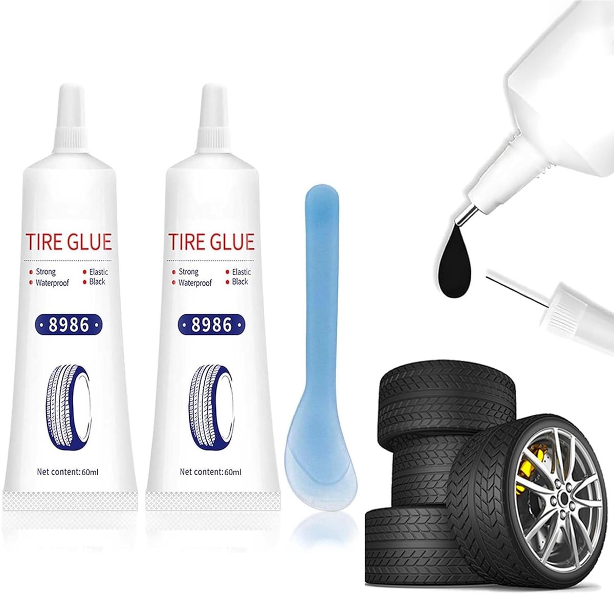 Set van 2 Gummiklevers voor snelle bandenreparatie, 60 ml per tube
