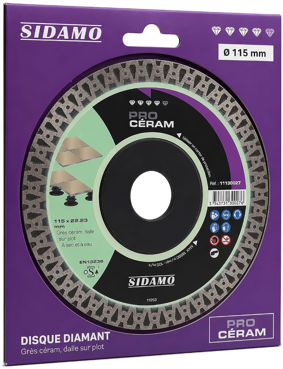 Sidamo 11130027 diamantschijf Pro Ceram D. 115 x 22,23 x H 10 mm aardewerk keramiek/plaat - Sidamo - ShopVlot
