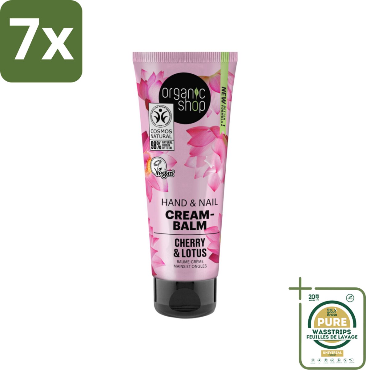 7 x Organic Shop - Hand & Nail Cream - Cherry & Lotus - Verzorgend en Hydraterend - 75 ml - Grootverpakking - Handcrème - Nagelcrème - Handen Verzorgen - Nagels Versterken - Biologische Handcrème