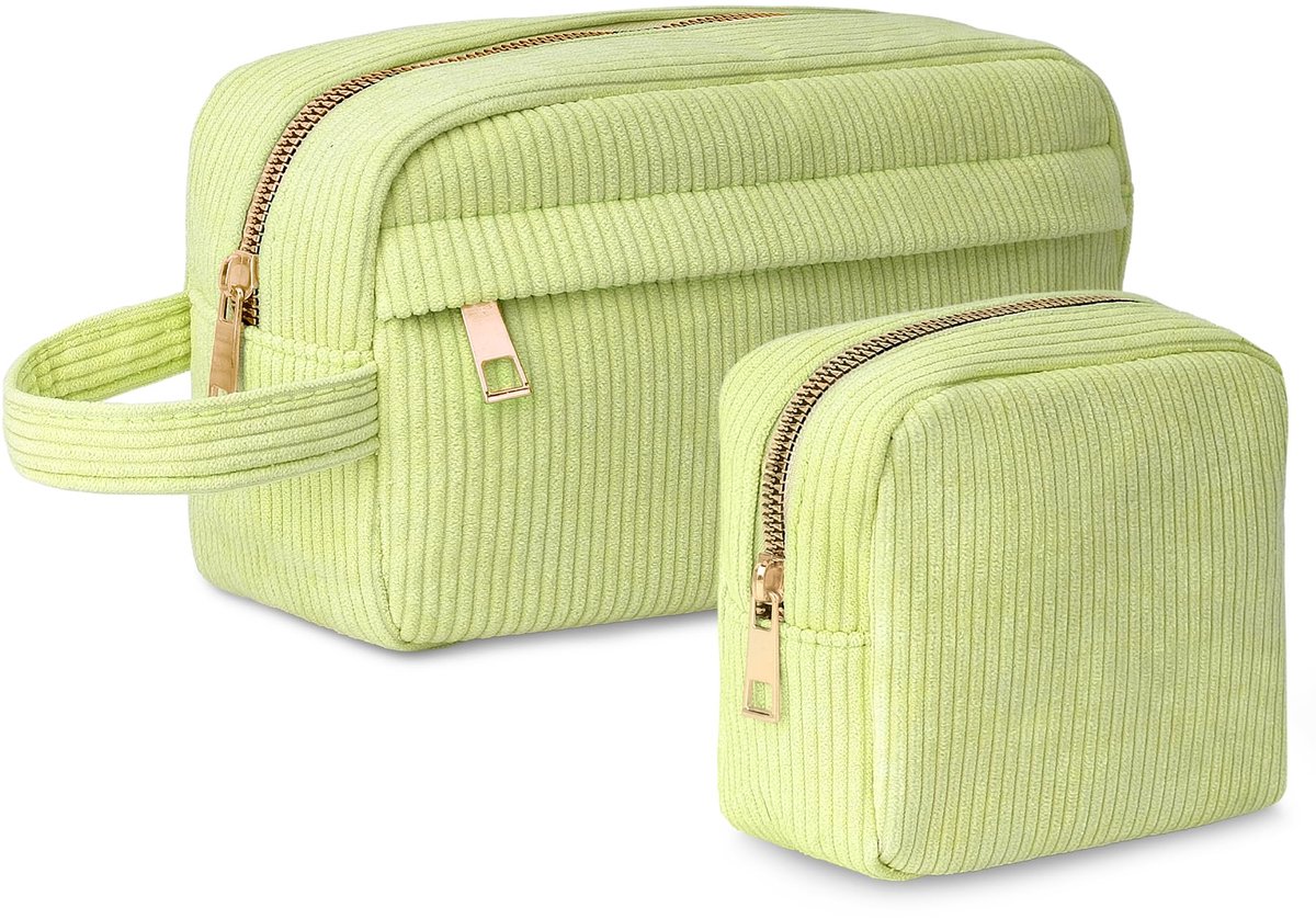 Make-uptas set van 2 - Duopack corduroy - Groente kleuren - Ideaal voor organisatie - ShopVlot