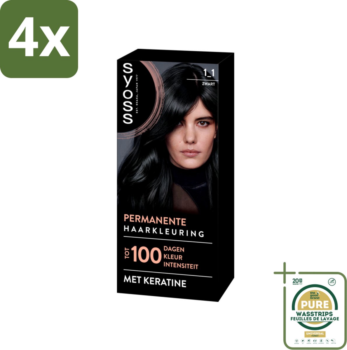 SYOSS - Coloration 1-1 Zwart - Haarverf - Grijsdekking - Vermindert Haarbreuk - Voordeelverpakking - 4 stuks - Grijsdekking - Keratine
