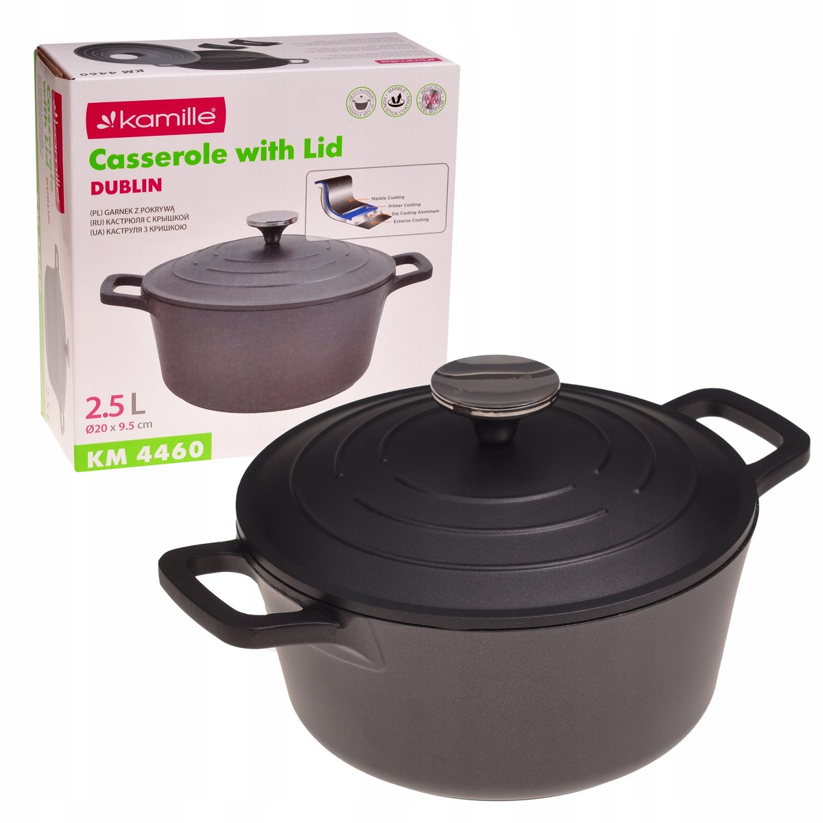 Kamille Aluminium Braadpan met Marmere Coating - 2.5L - Inductie Geschikt