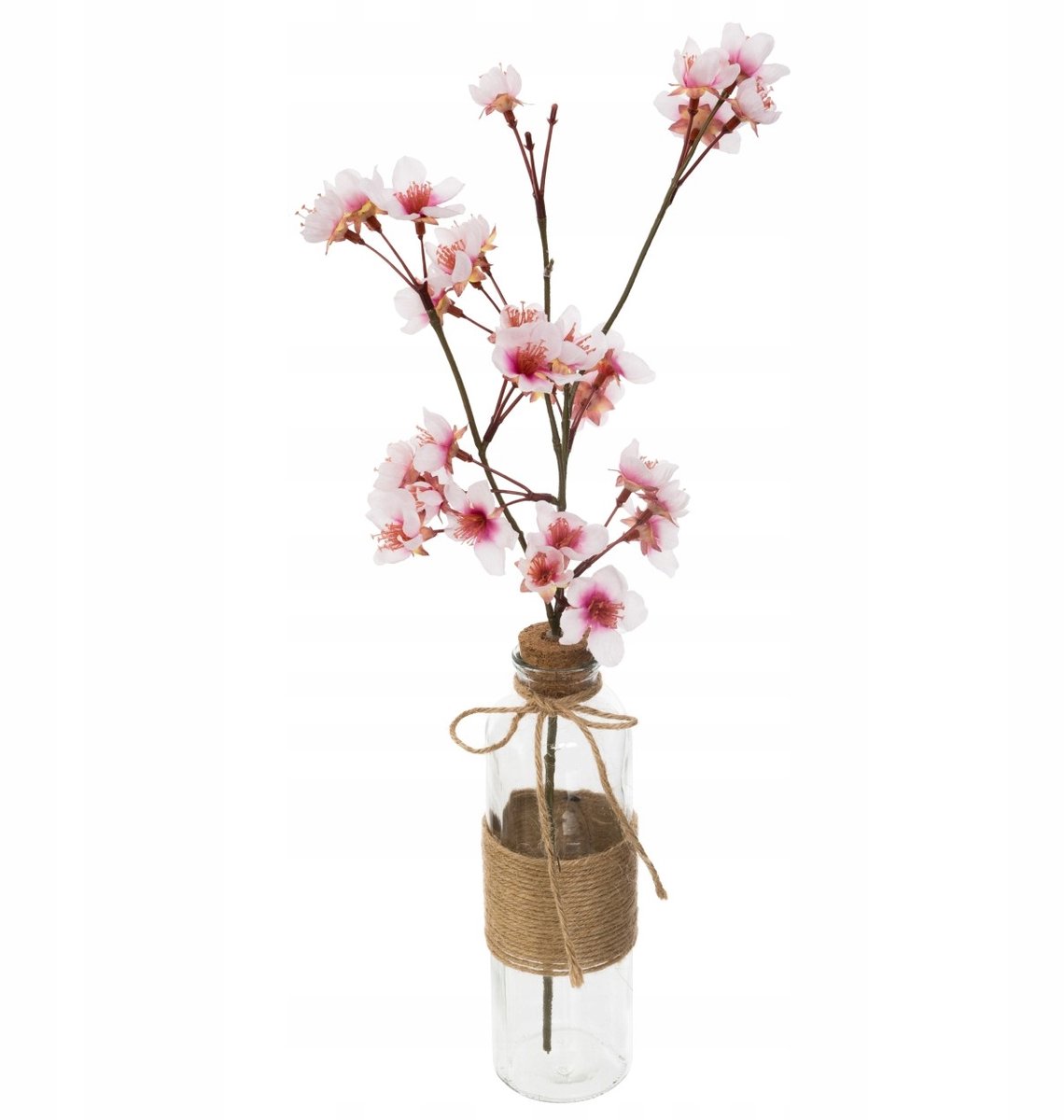Glazen Vaas met Roze Bloesem Tak - Decoratieve Bloemstuk