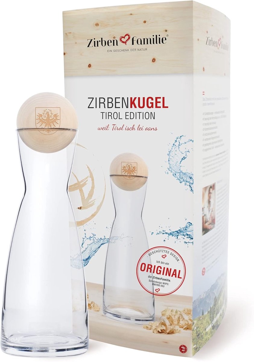Pine ball set met waterkaraf - 1 liter kristalglas - dennenhouten deksel - verfris je water
