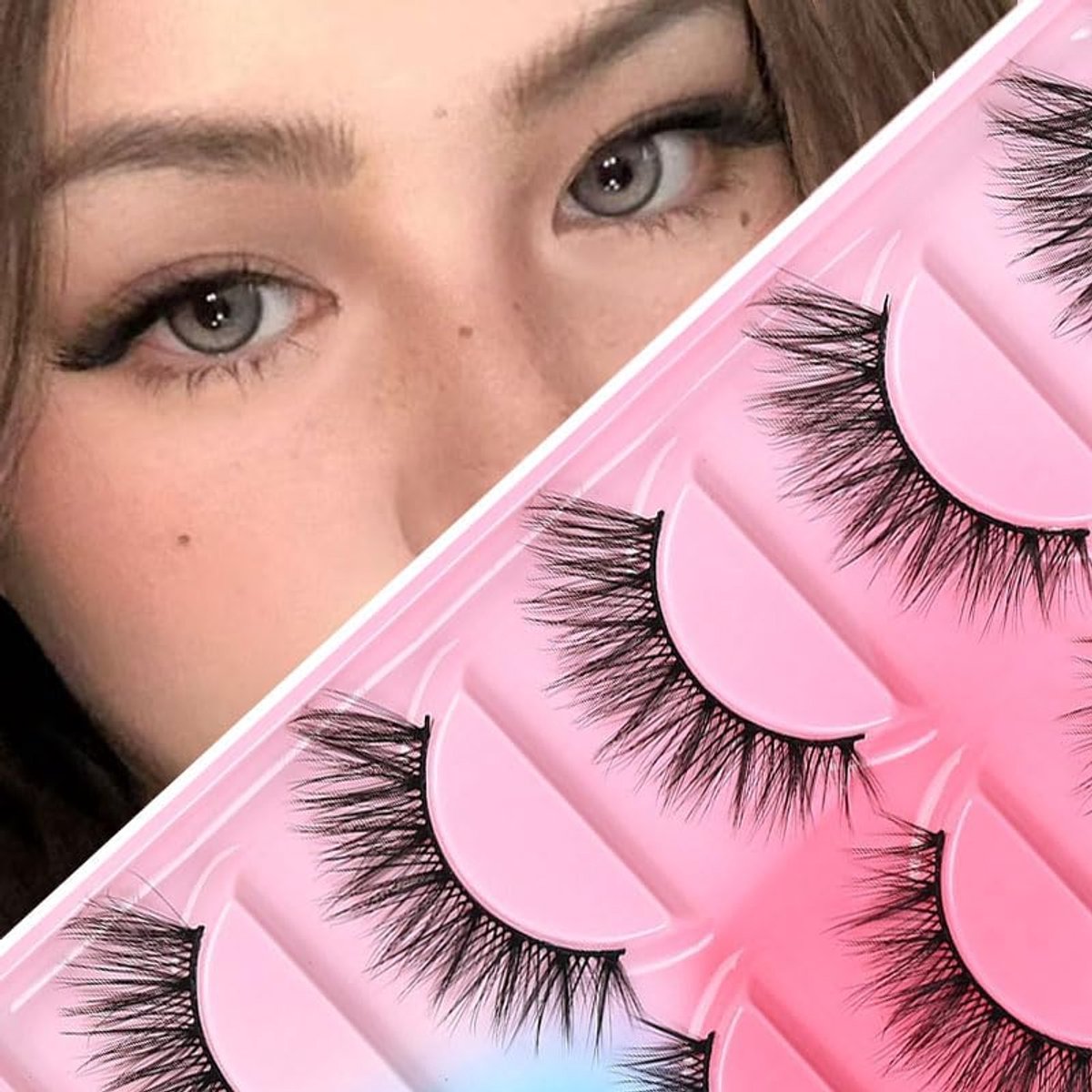 Eyelash Strip, 5 Pairs Cat Eye Eyelashes, False Eyelash Strip in a Few Seconds to Apply, Eyelash Extension Set - ShopVlot