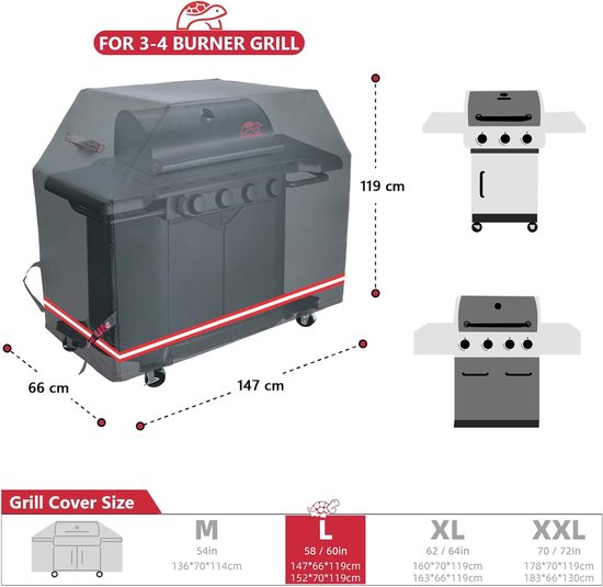 Barbecuehoes Waterdicht - BBQ Afdekhoes voor Barbecue - Grill Cover met Air Vent - Zwart - 147x66x119cm van MoaBaby — afbeelding 3