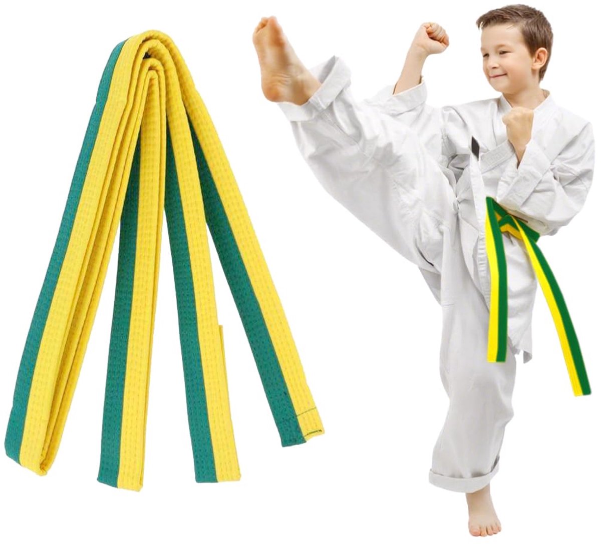 Taekwondo-gordel 220 cm geel-groen voor karate en judo