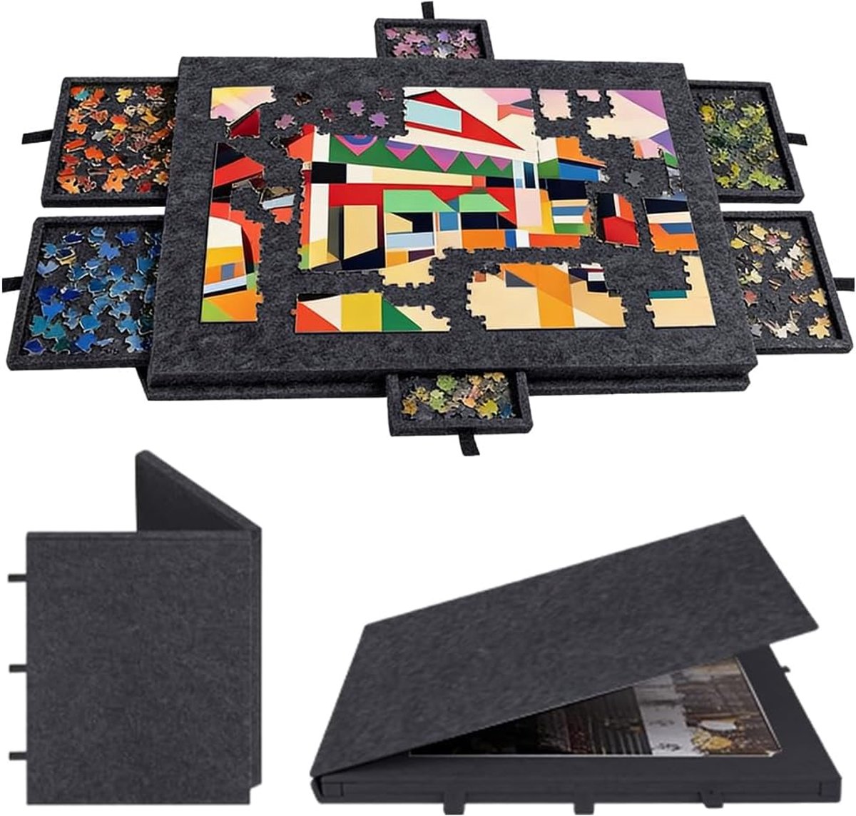 Puzzeltafel 1000 Stukjes - Draagbaar met 6 Lades - Lichtgewicht Vilt Opbergtas - Ideaal voor Volwassenen en Kinderen