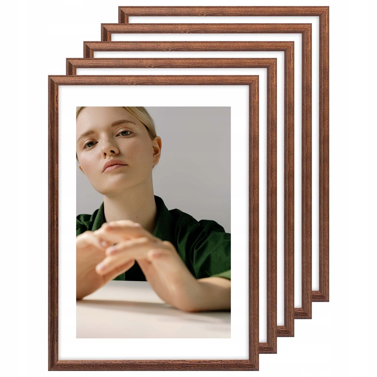 Set van 5 Houten Fotolijsten 15x21 cm - Klassiek Bruin