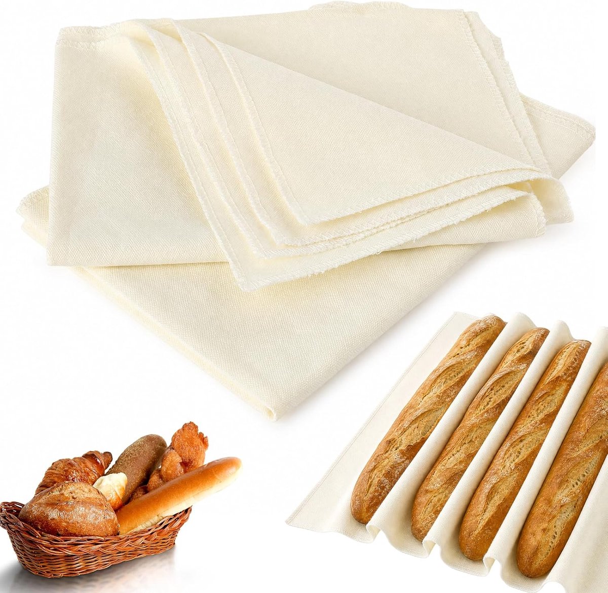 Bakkerslinnen 48 x 36 cm - Natuurlijk linnen doek - Ademend en vochtopnemend - Ideaal voor deegbereiding - ShopVlot
