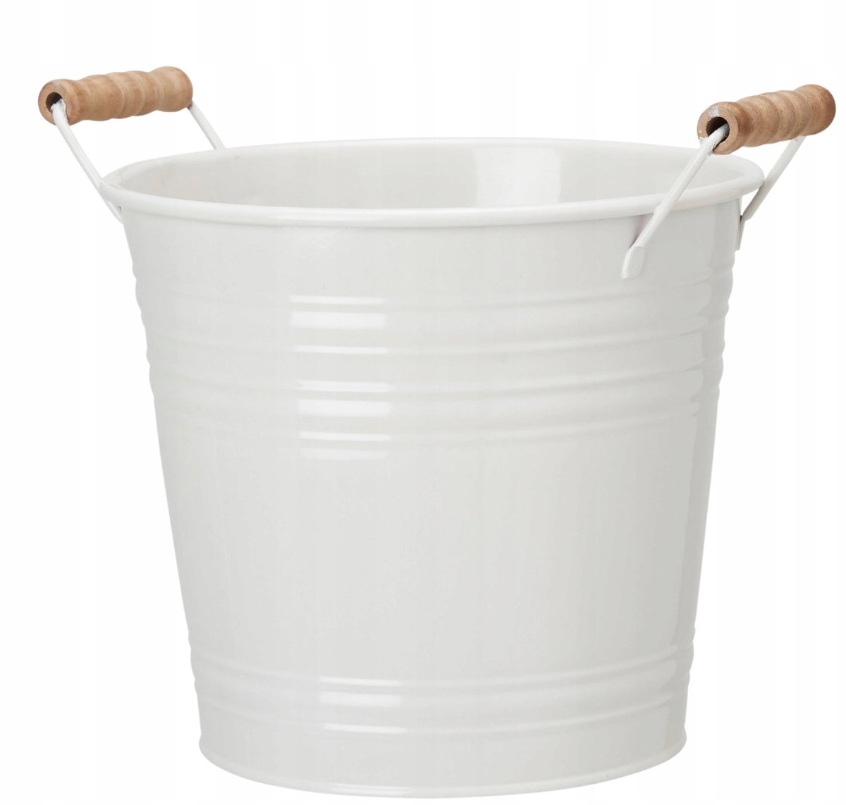 Metalen Emmer met Houten Handvatten & Plastic Inzet - Wit 18x20 cm