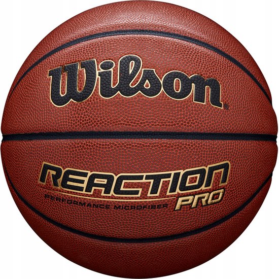 Bruine Wilson Reaction Pro basketbal met gouden letters, maat 5.