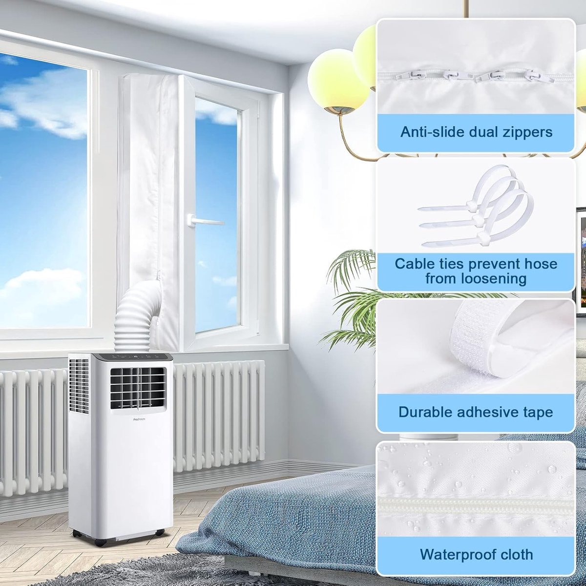 Raamafdichting voor Mobiele Airconditioners - 300 cm - Eenvoudige Installatie zonder Boren - Voor Draagbare Airconditioners en Wasdrogers