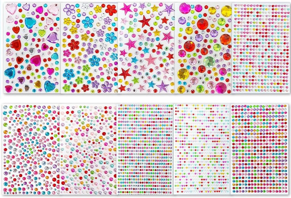 Glitterstenen, zelfklevend, 10 stuks, strassteentjes, gezicht, glitterstickers - ShopVlot