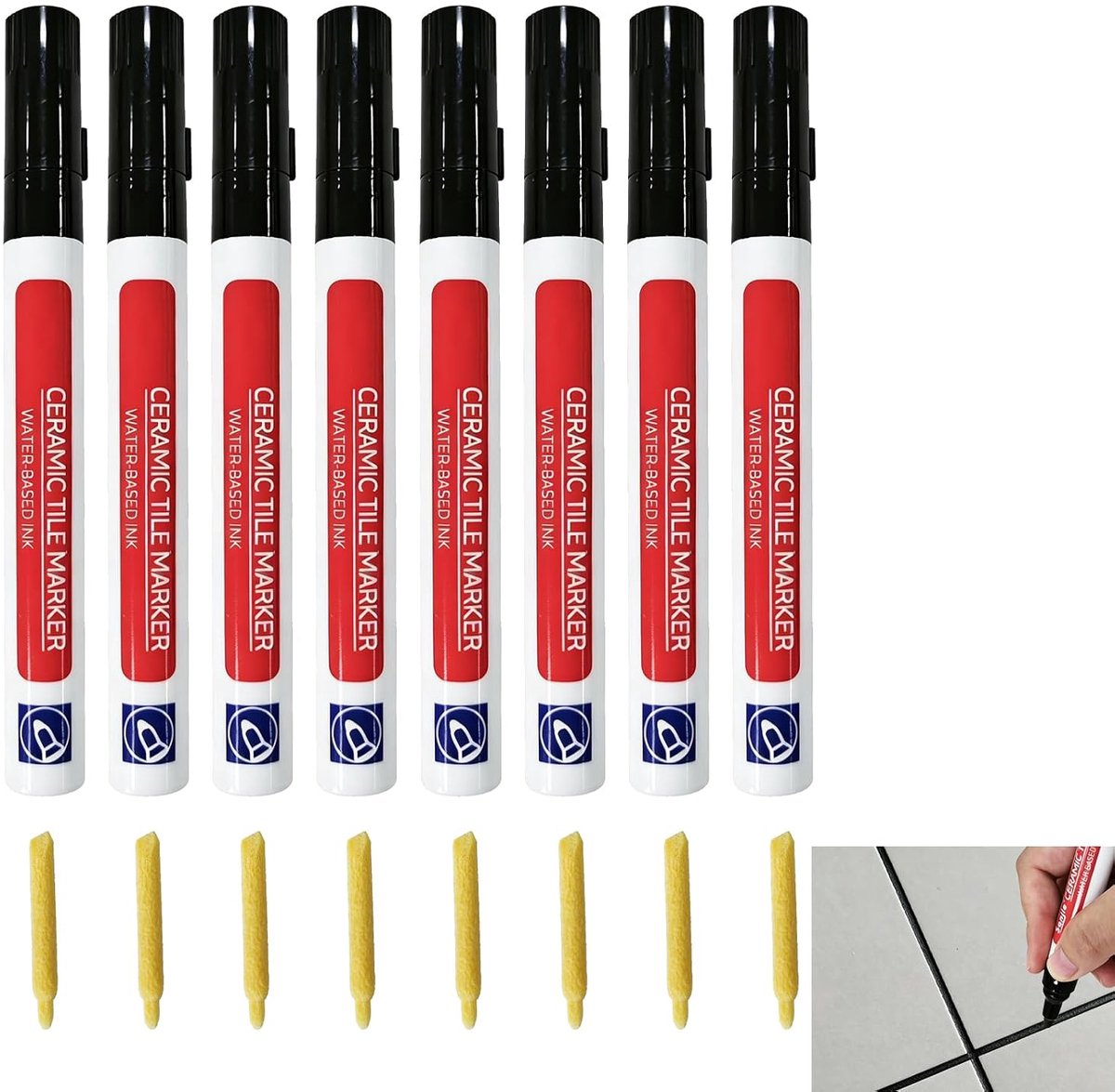 8 stuks voegenstift, tegels, zwart, voegenmarker, waterdichte voegenmarker, reparatiestift met acrylpunt, voegenverf - ShopVlot