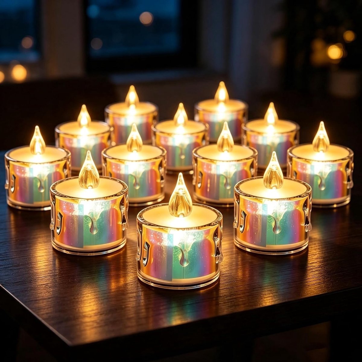 Set van 24 led-theelichtjes: vlamloze kaarsen in waslook (4,7 x 3,7 cm), op batterijen werkende elektrische - ShopVlot