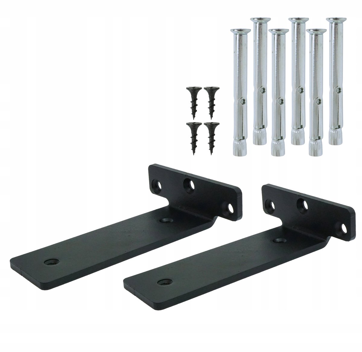 Zwarte metalen T-steunen voor wandplanken, 20 cm, mat zwart (2 stuks)