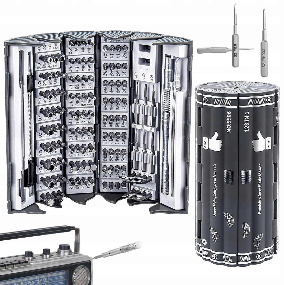 Precisie gereedschapset 128-delig met magnetische schroevendraaier en 122 bits