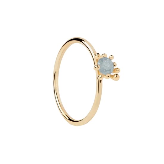 Bague dorée avec pierre bleu clair et accents dorés