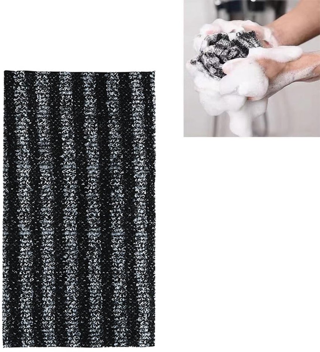 bodyscrub-doek - zwart - met badborstel - voor een zachte huid - ShopVlot