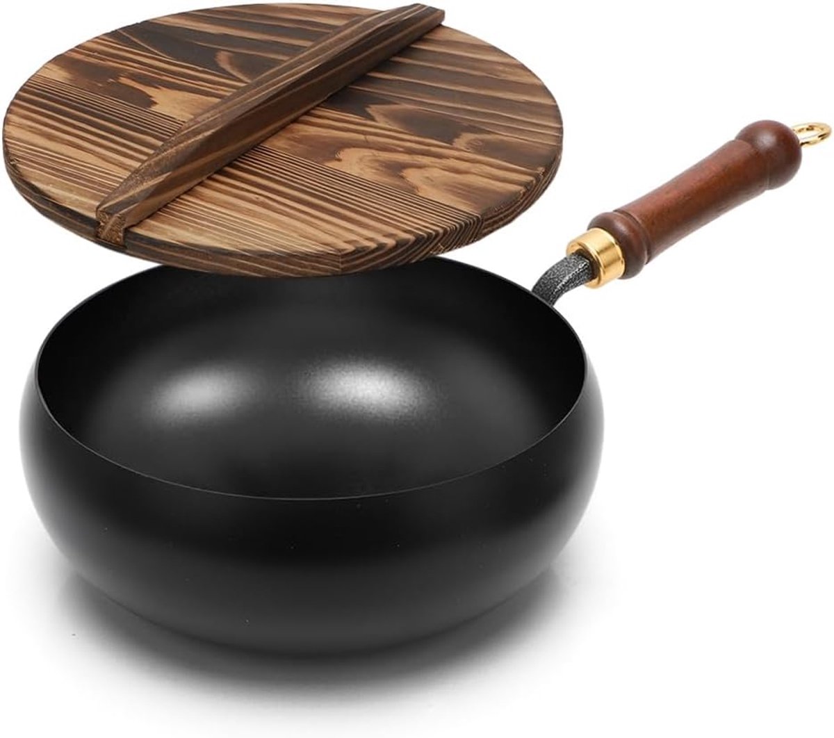 Gietijzeren pan 28 cm - Hoogglans - Houten handgreep - Authentiek koken - ShopVlot