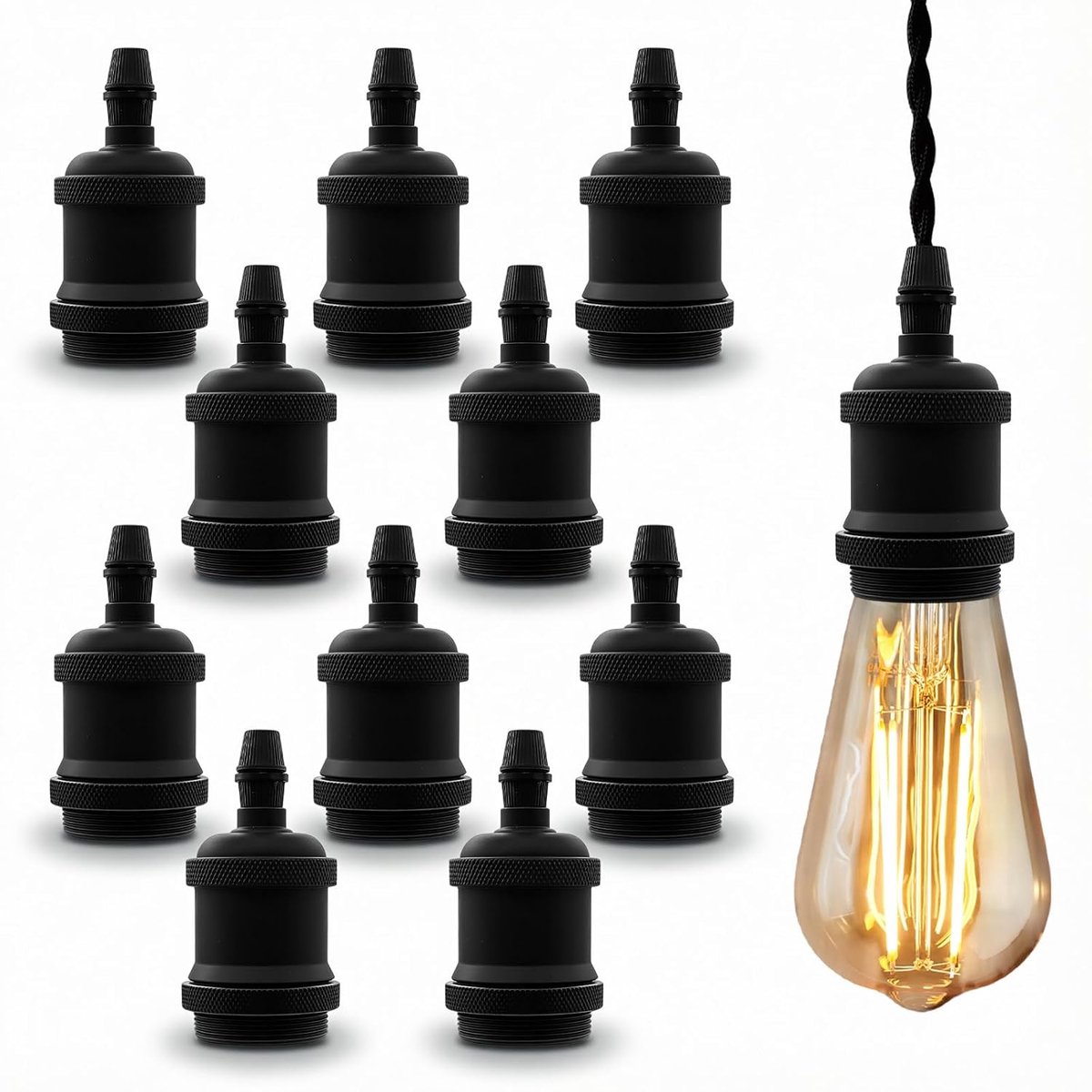 E27 vintage lampfitting 10 stuks - keramiek & aluminium - robuust en hittebestendig - ideaal voor doe-het-zelf wandlamp - ShopVlot