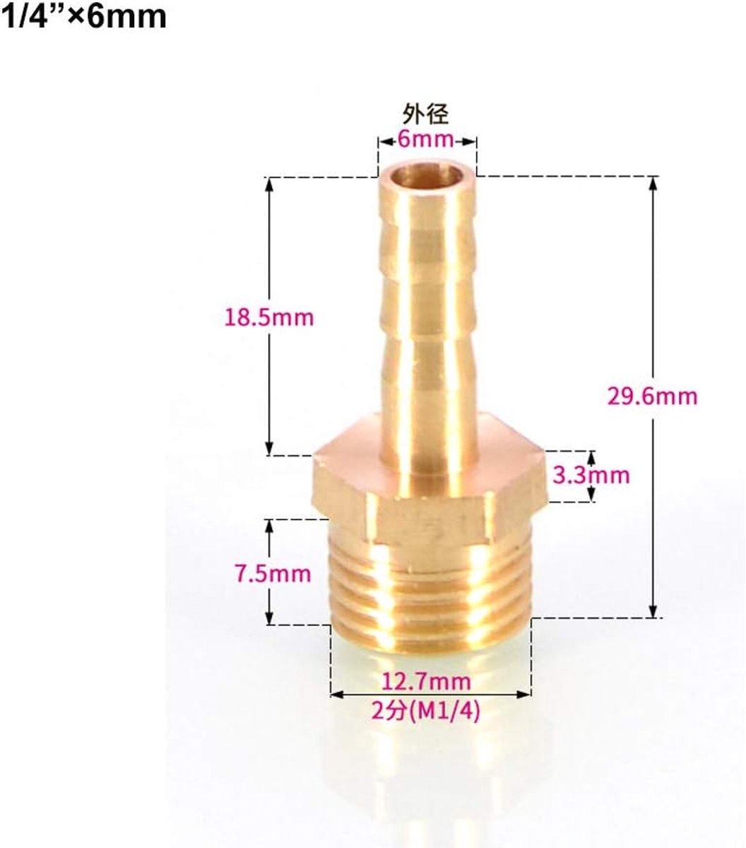 Hose fitting BSP 6mm/8mm/10mm/12mm/16mm/19mm/25mm - Koper - Mannelijke BSP-draad - ShopVlot