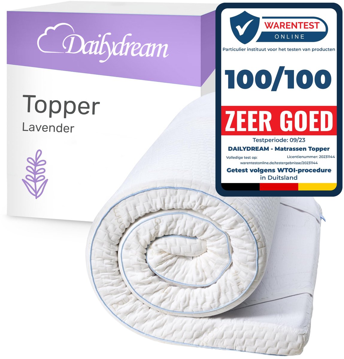 Matrastopper 180x200x5 cm - Traagschuim - Lavendel editie - Verbetert slaapcomfort - ShopVlot