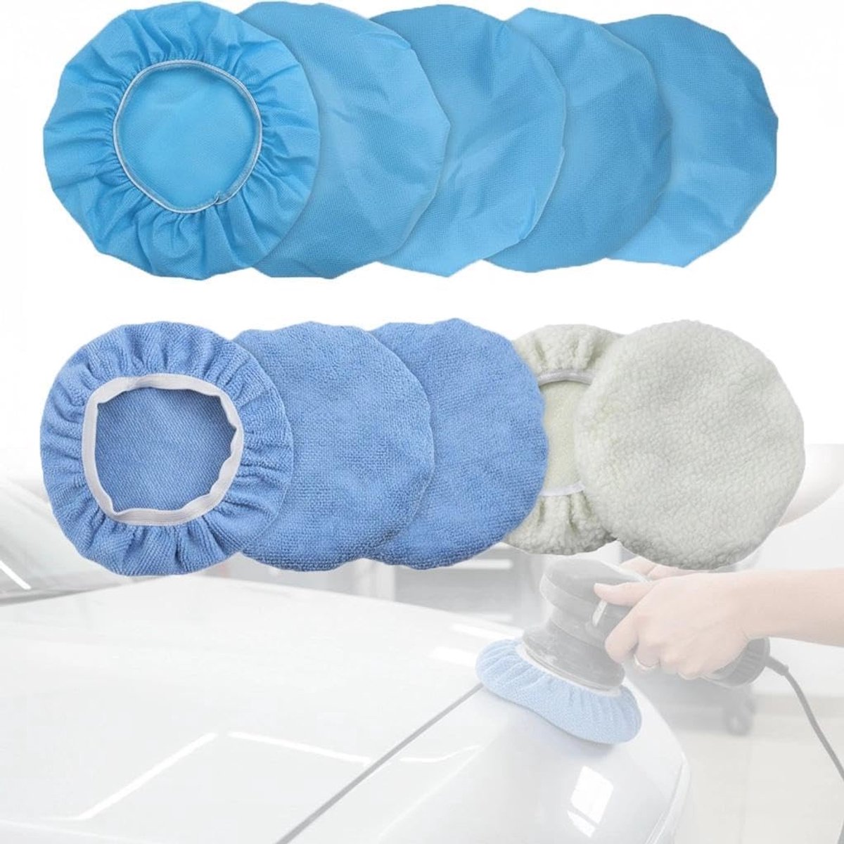 10-delige autopolijstbekledingset (230-250 mm) bevat 2 vlieshoezen, 3 microvezelhoezen, 5 koraalvlieshoezen, geschikt - ShopVlot