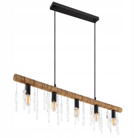 Merkloze hanglamp KIRA met kristallen en houtlook, 5xE14 van Merkloze. — afbeelding 2