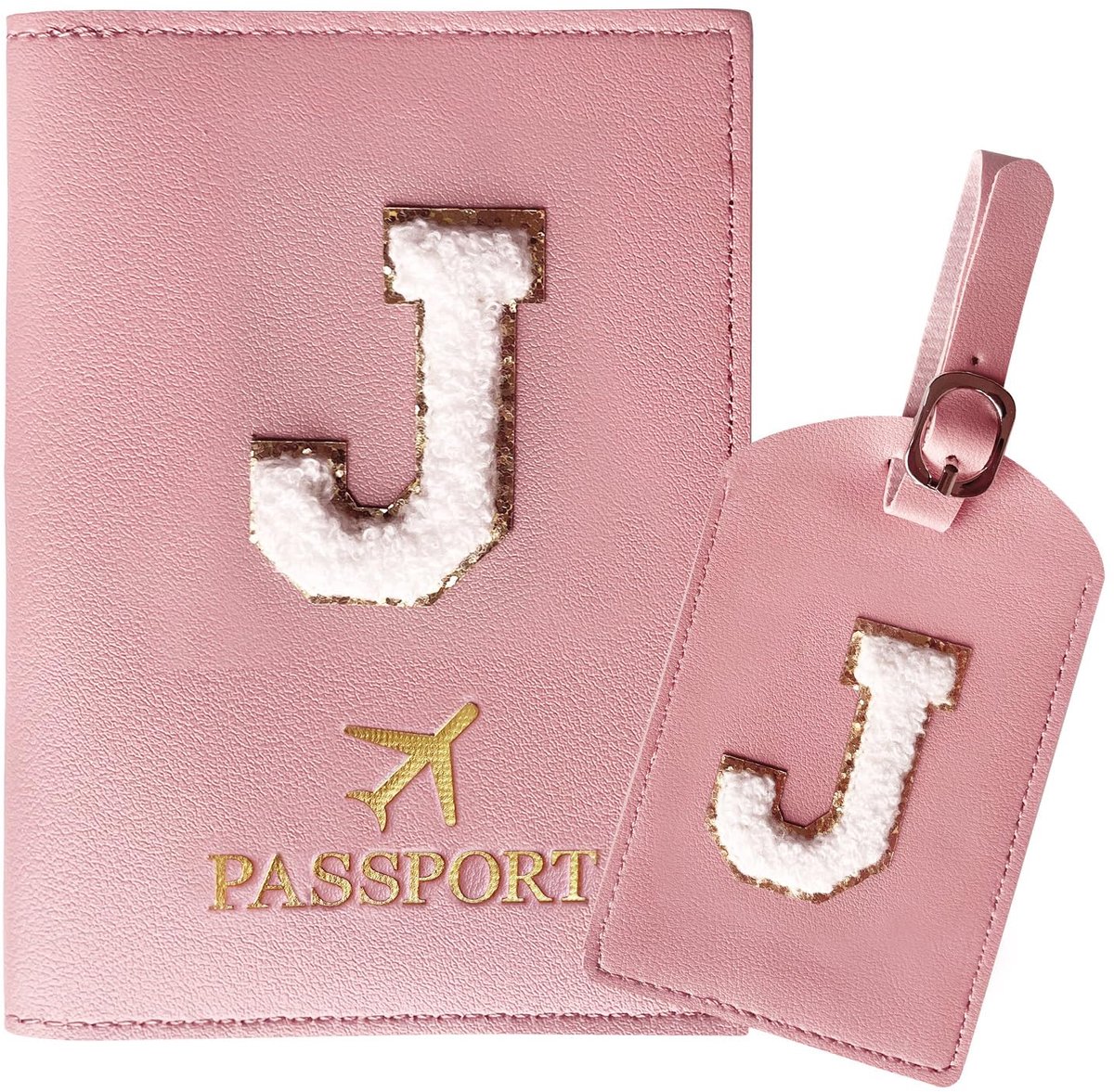 Paspoorthouder en bagagelabelset - duurzaam PU-leer - gepersonaliseerd met letterpatch - ideaal voor op reis - ShopVlot