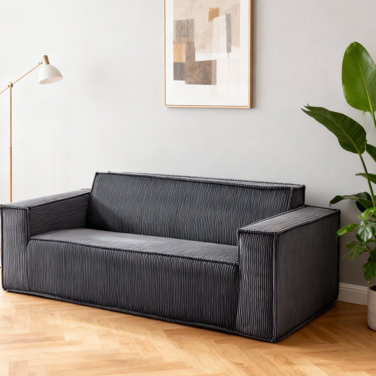 Zubaliya Corduroy tweezitsbank met diepe zit - voor woonkamer, appartement en kantoor - 2 personen, ca. 150x95 cm - grijs - geen montage nodig - hoogdicht schuim met snelle terugvering - direct klaar voor gebruik Emerald