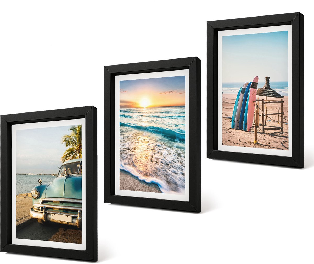Coloray 4-Delige Schilderij Set - Vakantie in Miami met uitzicht op de zonsondergang en zee - 20 x 30 cm - Schilderijen Set - Wanddecoratie - Woonkamer - Decoratieve Schilderijen