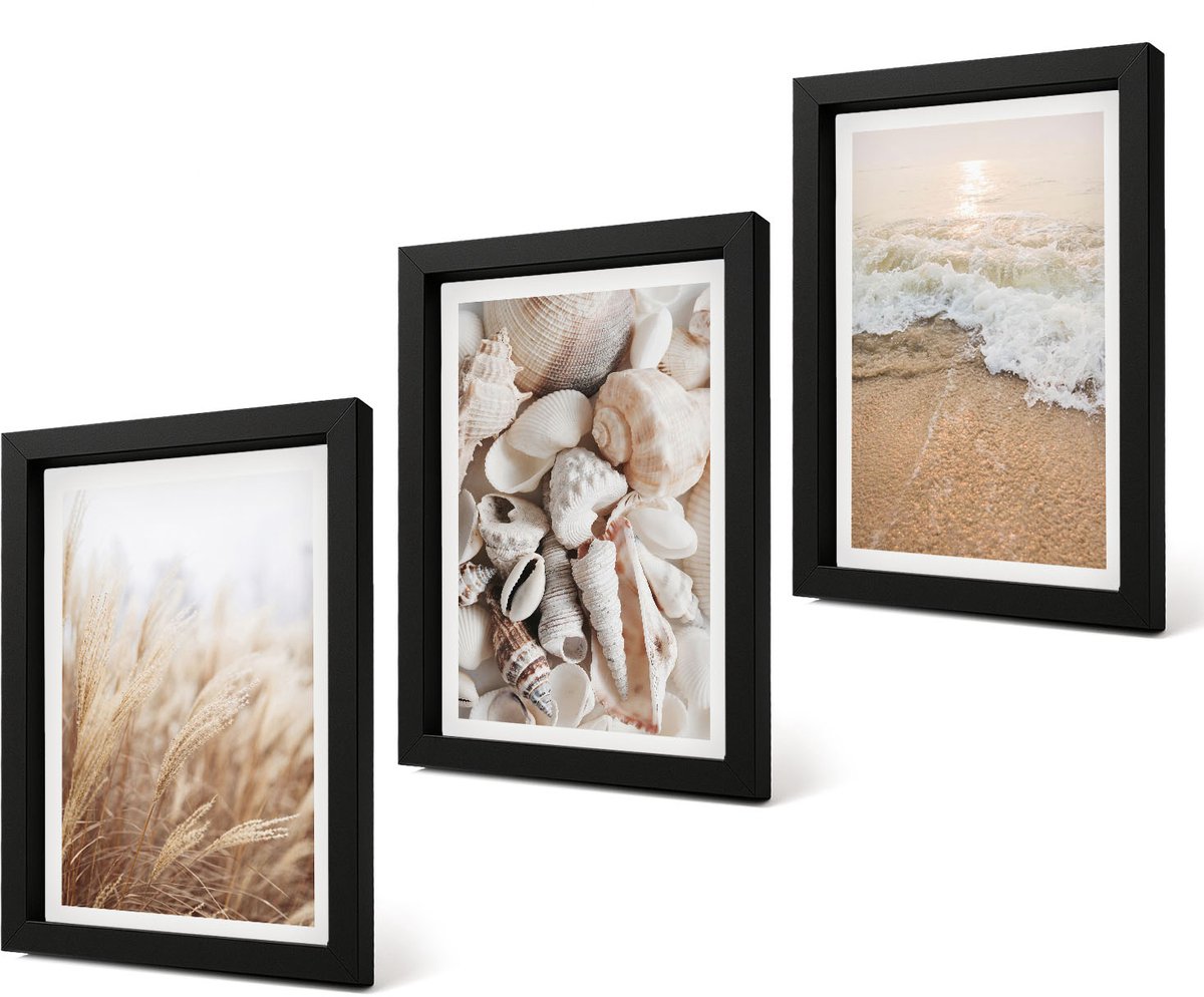 Coloray 4-Delige Schilderij Set - Strandthema met schelpen en zeegolven - 20 x 30 cm - Moderne Wanddecoratie - Woonkamer - Woonkamer Decoratie