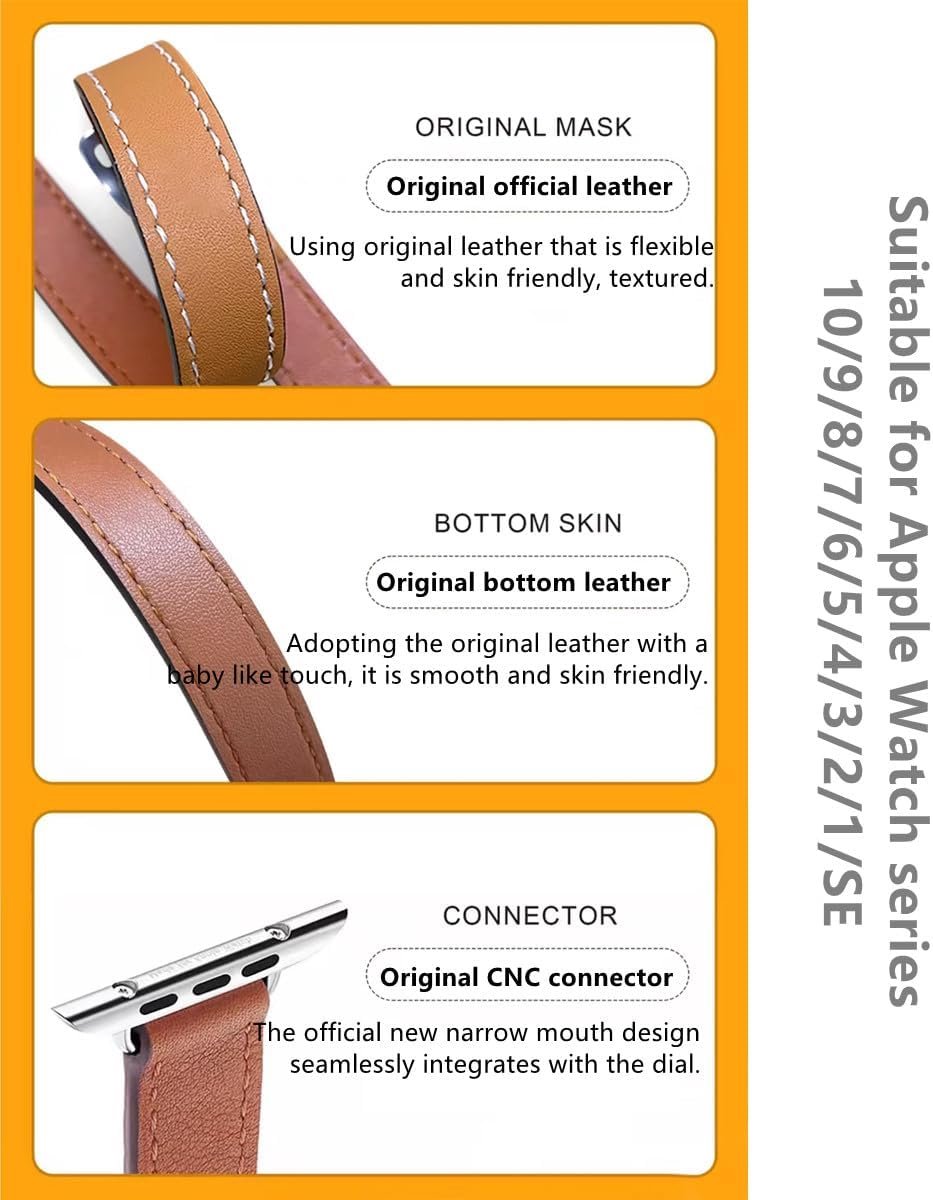 Compatible with Apple Watch Strap Band Bracelet Series 10 Genuine Leather Double Tour Slim Strap for iWatch for Women - ShopVlot