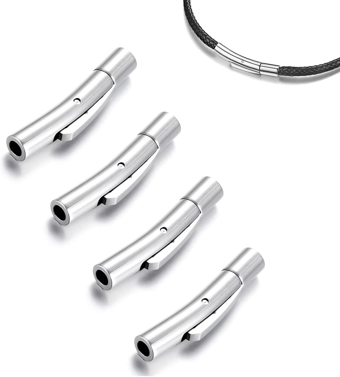 Hendeldruksluiting van roestvrij staal, 4 stuks, leren bandsluiting, 4 mm, armbandsluitingen, 304 roestvrij staal - ShopVlot