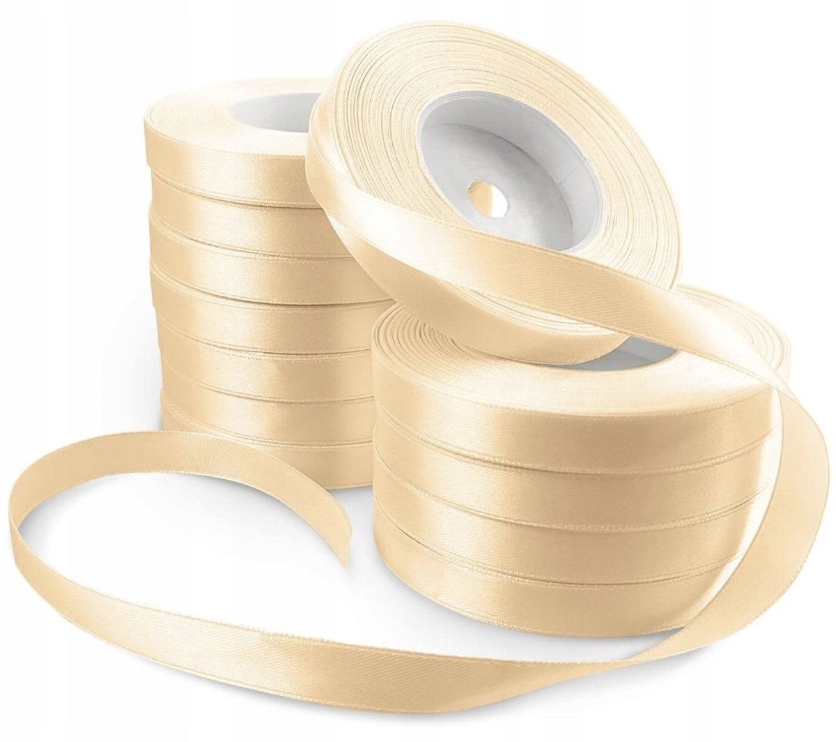 Merkloze Crème Satijnen Lint Set - 12 Rollen, 32m Elk, 12mm Breed