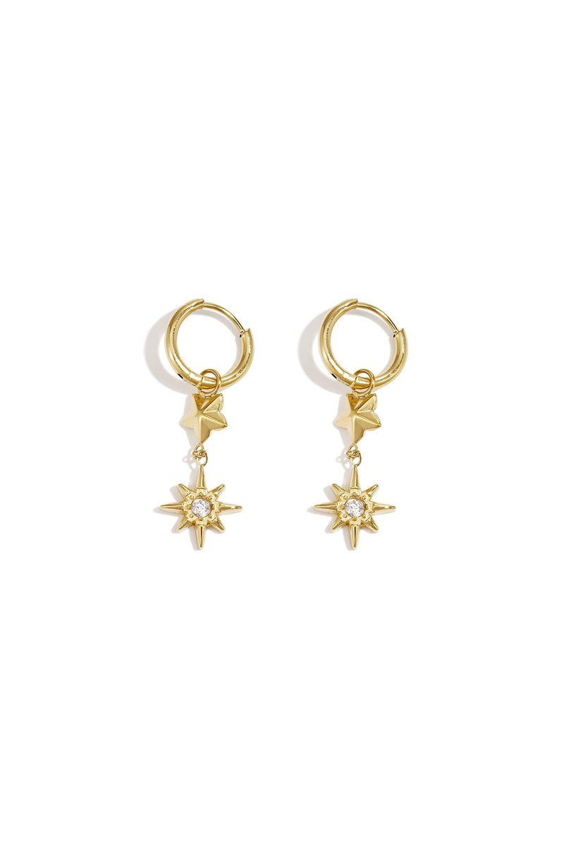 Nova - Hangende Oorbellen met Ster - Zirkonia - Stainless Steel - - Zilver