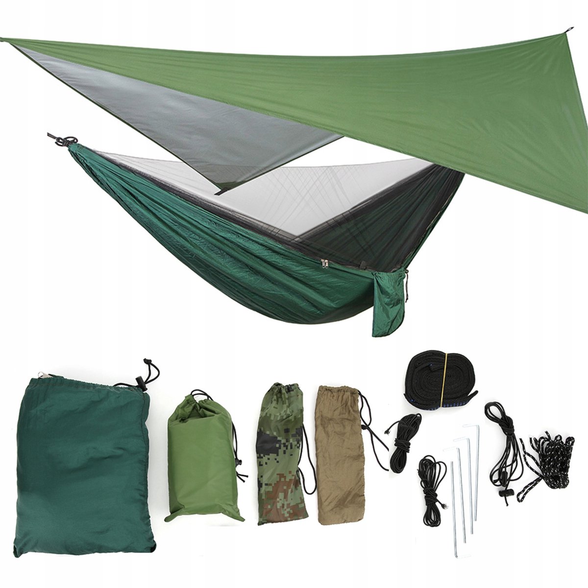 Merkloos Kampeerhammock met Muggennet en Regenhoes - 290x140cm