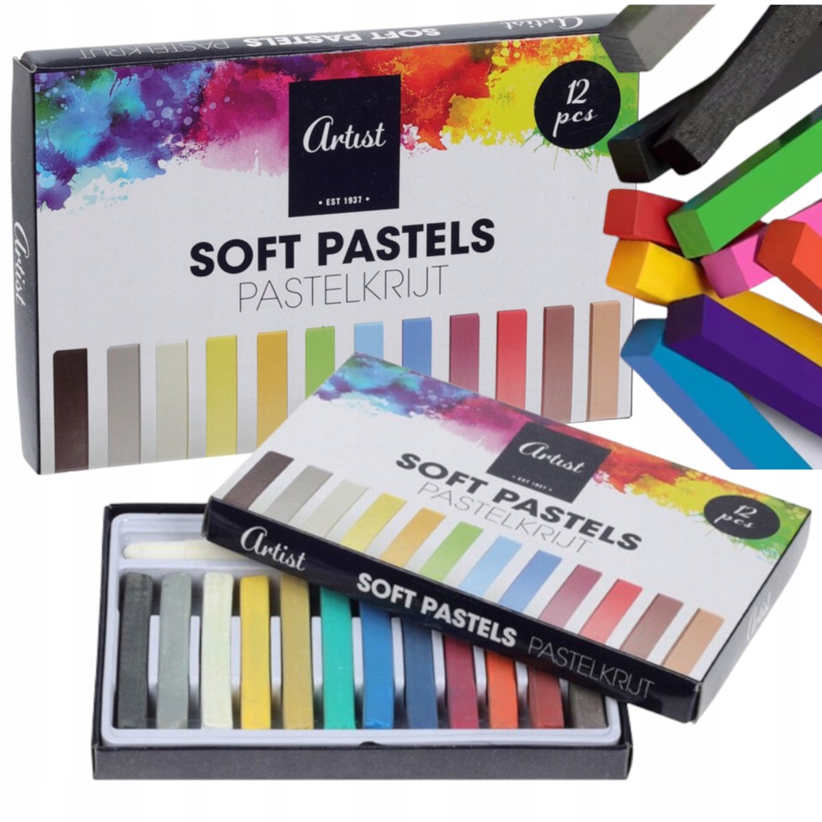 Zachte Pastelkrijt Set - 12 Stuks - Levendige Kleuren