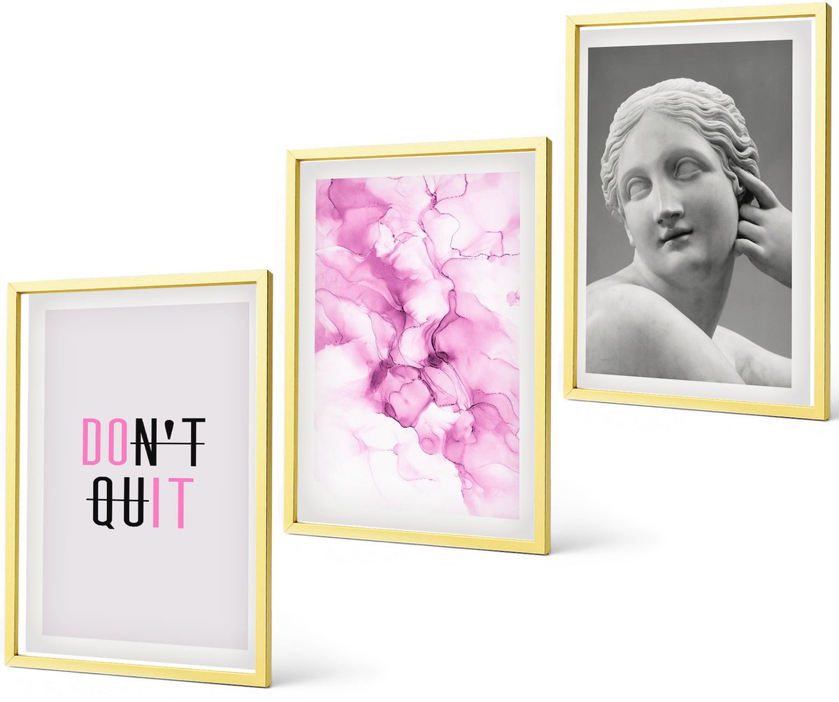 Coloray 3-Delige Schilderij Set - Elegante Lineaire Structuur Van Marmer. - 40 x 60 cm - Wanddecoratie - Muurdecoratie - Woonkamer