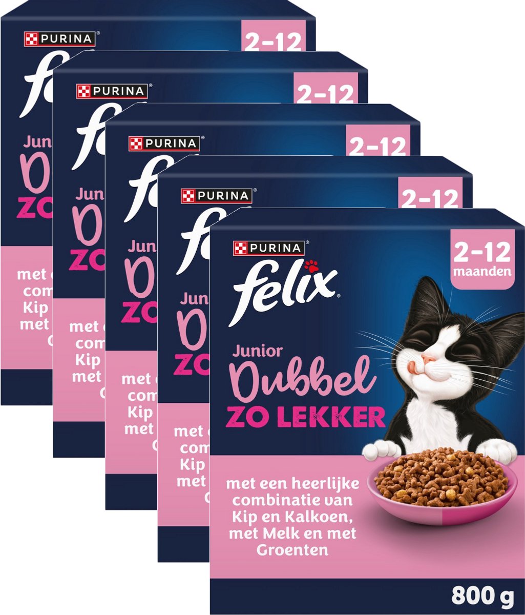 Felix Dubbel Zo Lekker Junior 2-12 Kip en Kalkoen - Multipack - Katten Droogvoer - 4000g (5x800g)