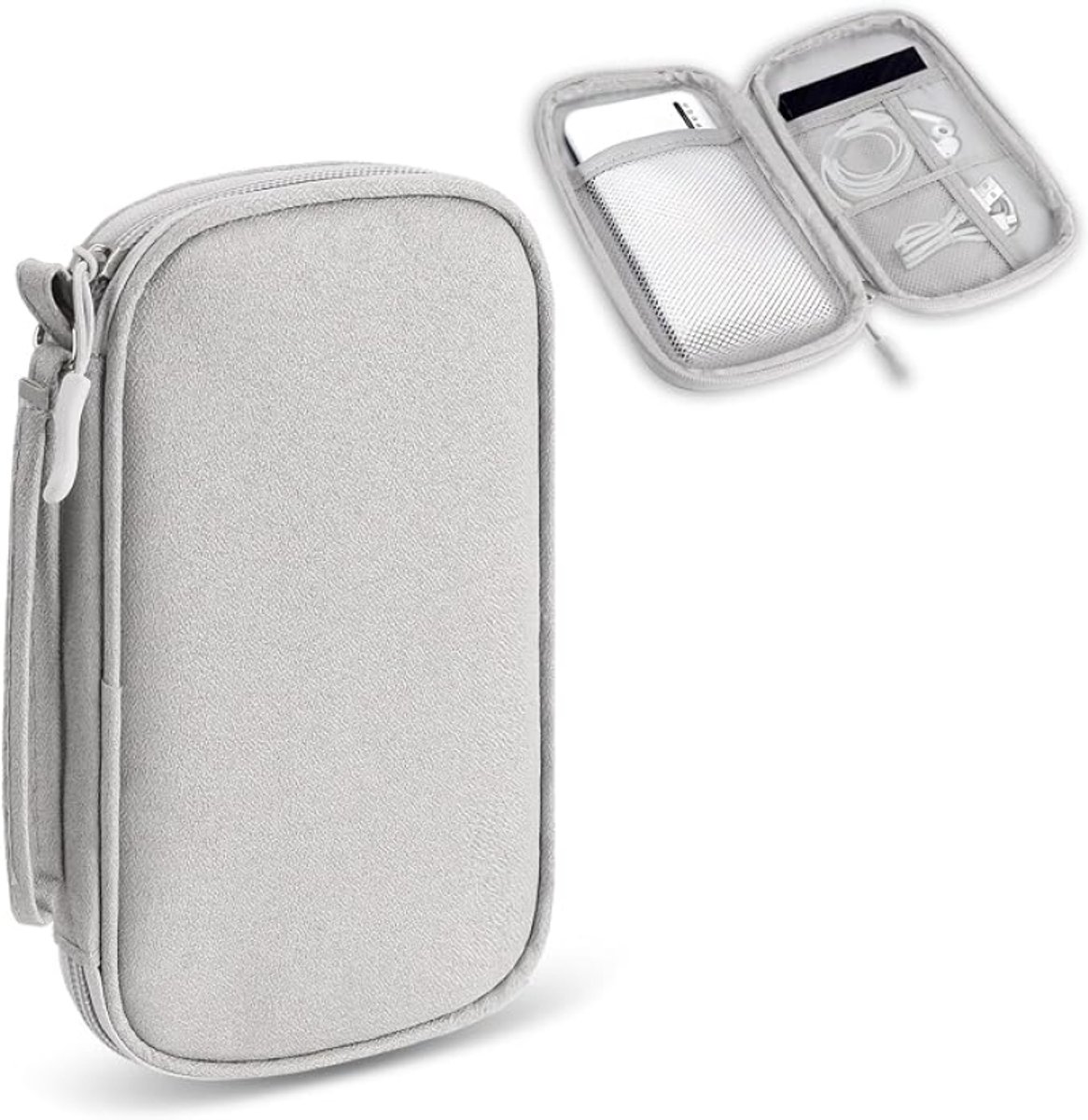 Huis Geluk Reiskabelorganizer - Kleine Tech Tas - Draagbaar & Waterdicht - Elektronica Organizer voor Powerbank, Telefoonkabel en Oplader - Grijs