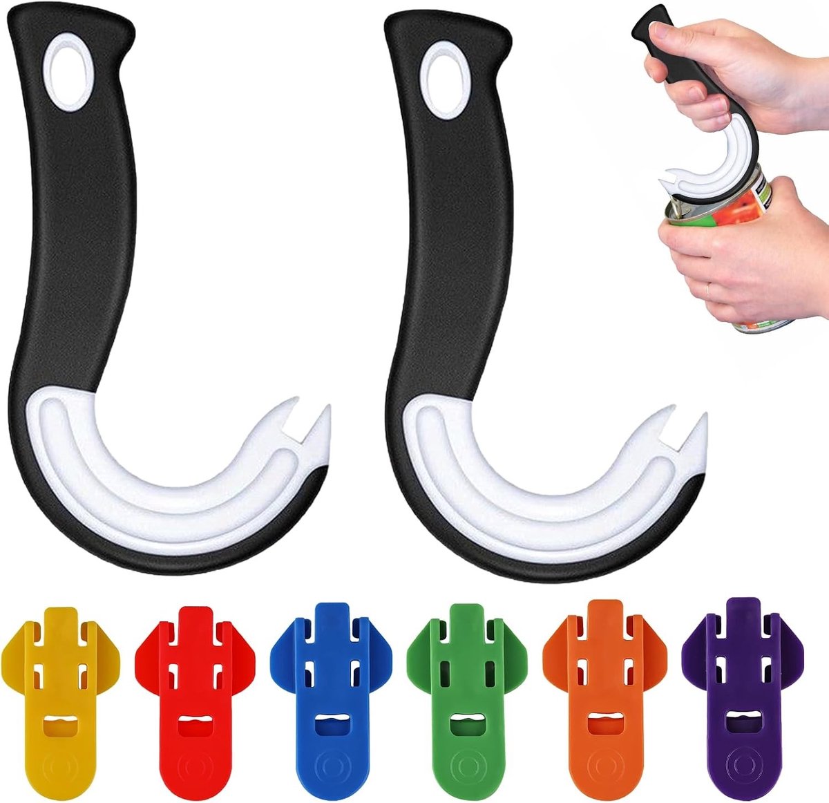 Potopener voor senioren - Set van 8 stuks - Kunststof en rubber - Blik- en flesopeners met ergonomische handgreep